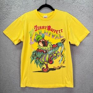 VTG Jimmy Buffett Tshirt Mens L Yellow Parrot Head Carnival Tour 98 Band Tee 90s